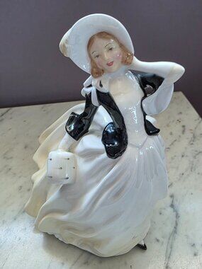 Vintage Royal Doulton Autumn Breezes HN1934 Bone China Lady Figurine Black White
